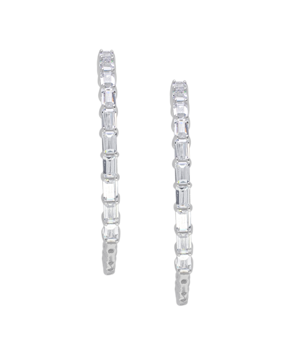 Macy's Fine Silver Plated Cubic Zirconia Baguette And Round Inside And Out Hoop Earrings
