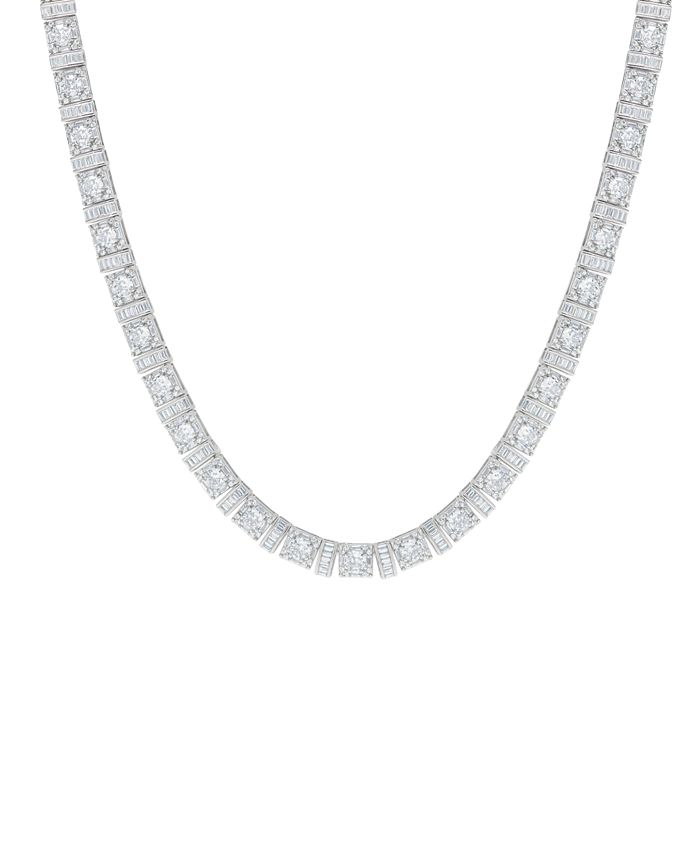 Macy's Fine Silver Plated Cubic Zirconia and Baguette Link Necklace