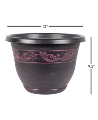 Outdoor Tulip Banded Plastic Planter Plum 13 Inches
