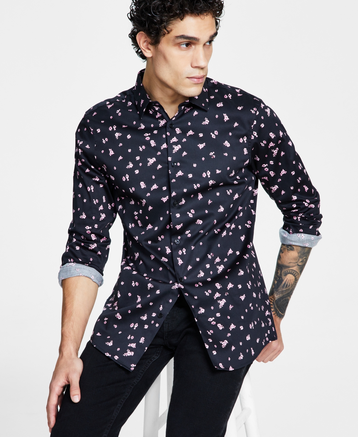 inc mens dress shirt INC International Concepts Slim Fit Button Down Dress Shirt Grey XS  (13-13.5)