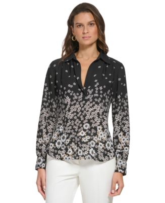 Tommy Hilfiger Women's Collared Floral Ombre Top - Macy's