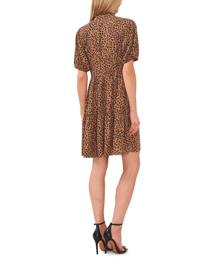 Enjoy Everyday Leopard Print Puff Sleeve Babydoll Top and Elastic Waist Pocketed Pant Set
