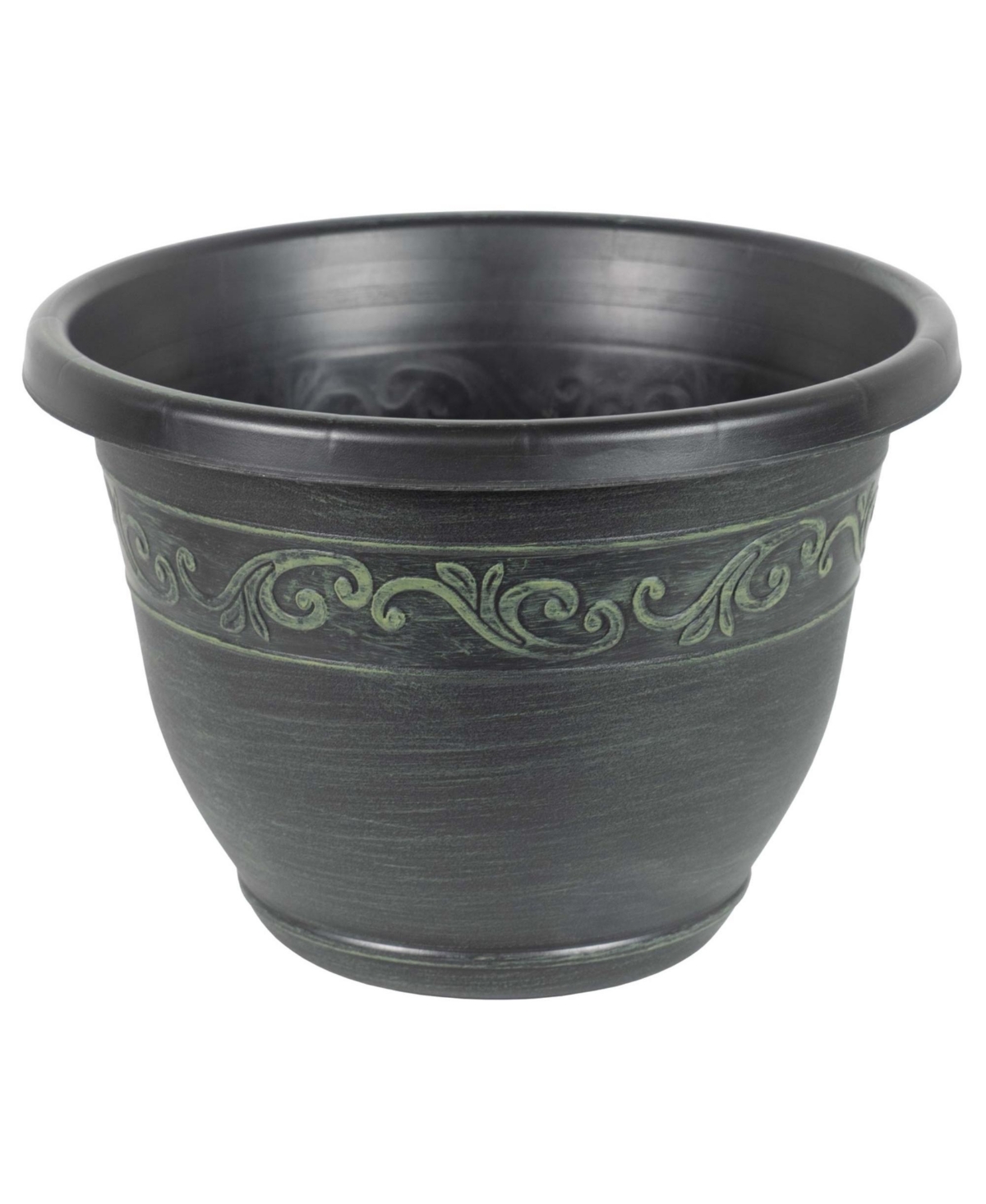 Outdoor Tulip Banded Plastic Planter Green 13 Inches - Grey