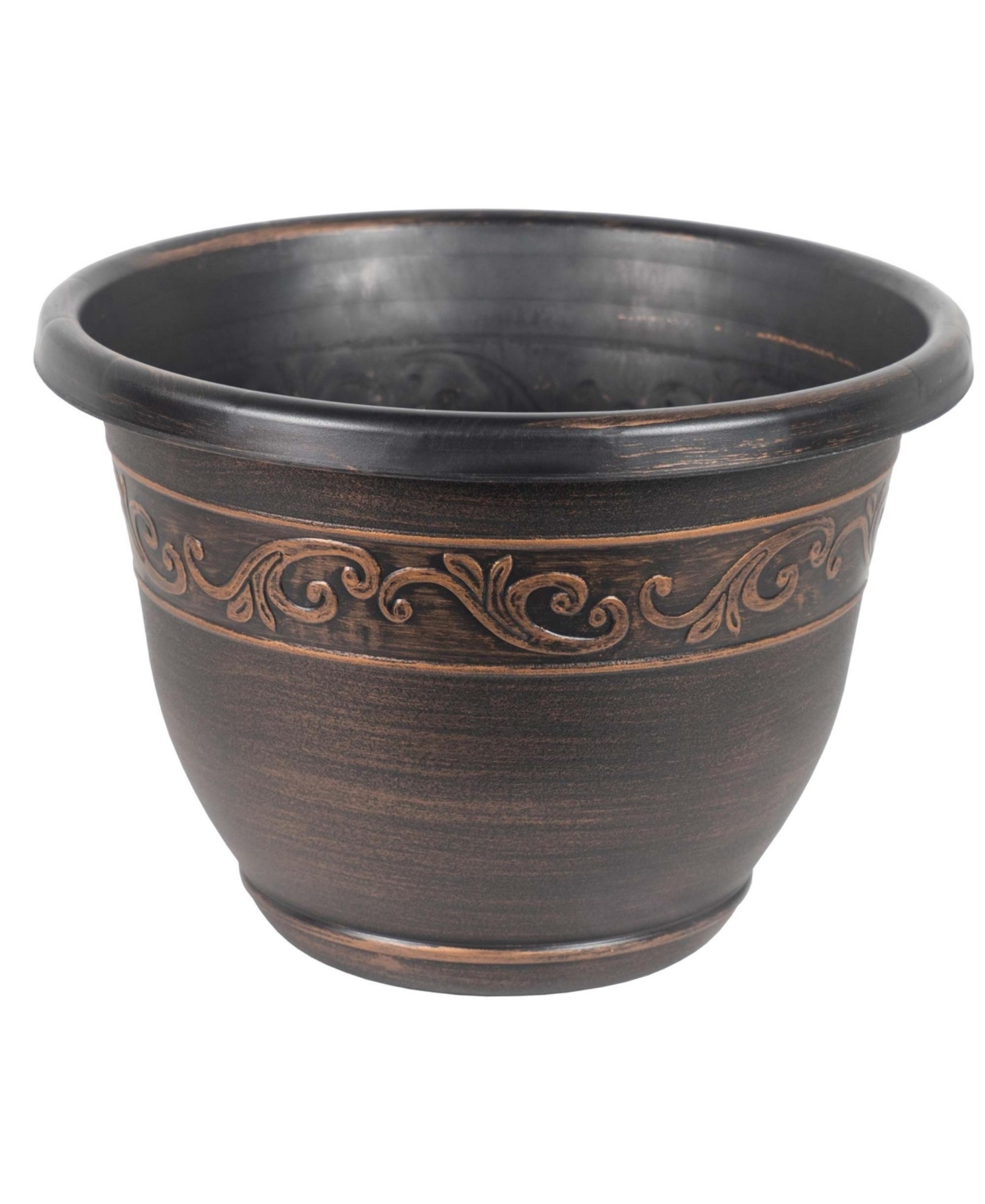Outdoor Tulip Banded Plastic Planter Bronze 13 Inches - Brown