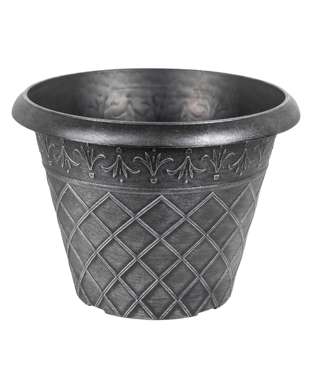 Outdoor Diamond Banded Plastic Planter Silver 14.75 Inches - Grey