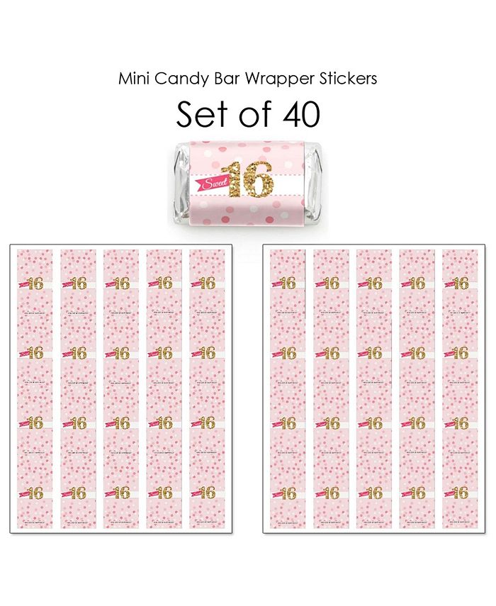 Big Dot of Happiness Sweet 16 - Mini Candy Bar Wrapper Stickers - 16th ...