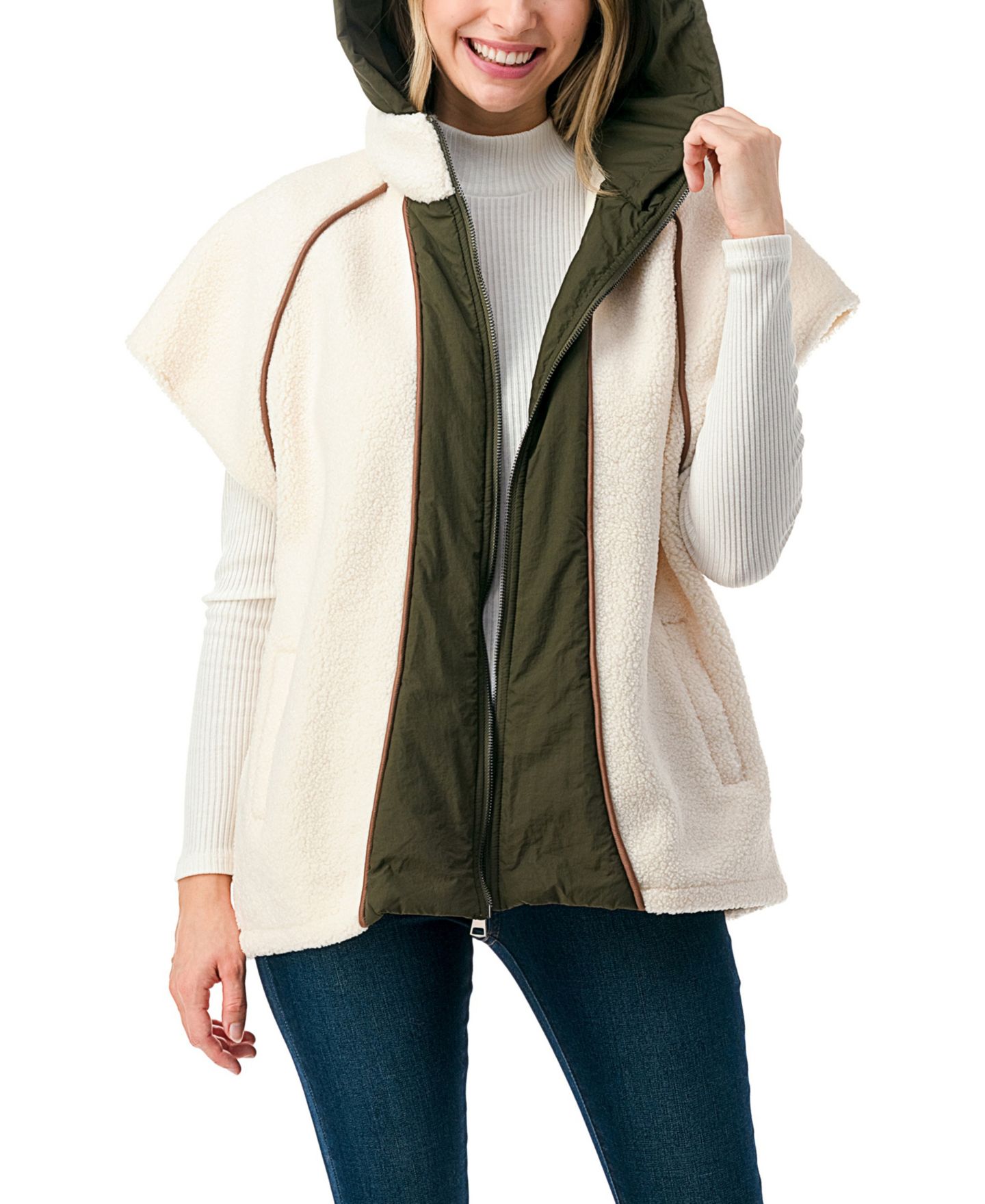 Женский жилет Marcus Adler Quilted Long Zipper Front Vest with Hood, цвет: Кремовый — фото 2