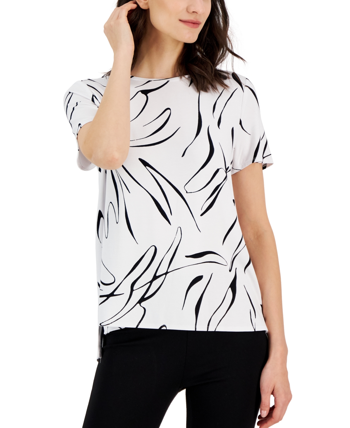 Alfani Women's Short-sleeve Crewneck T-shirt, Created For Macy's In White Black Linear