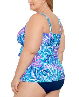 Plus Size Tummy Control Printed Fauxkini One-Piece Swimsuit, Created for Macy's