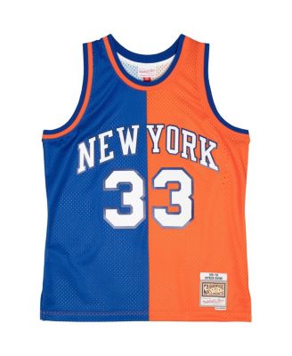 Men's Patrick Ewing Blue, Orange New York Knicks Big and Tall Hardwood Classics 1991-92 Split Swingman Jersey
