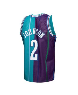 Men's Larry Johnson Teal, Purple Charlotte Hornets Hardwood Classics 1992-93 Split Swingman Jersey