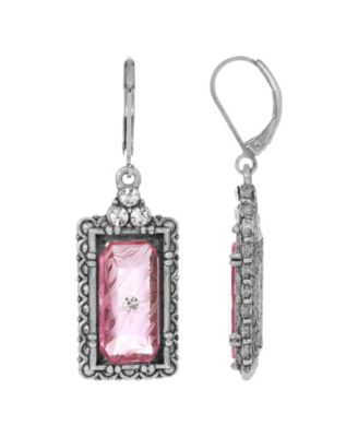 Women's Pewter Silver-Tone and Crystal Stone Earrings