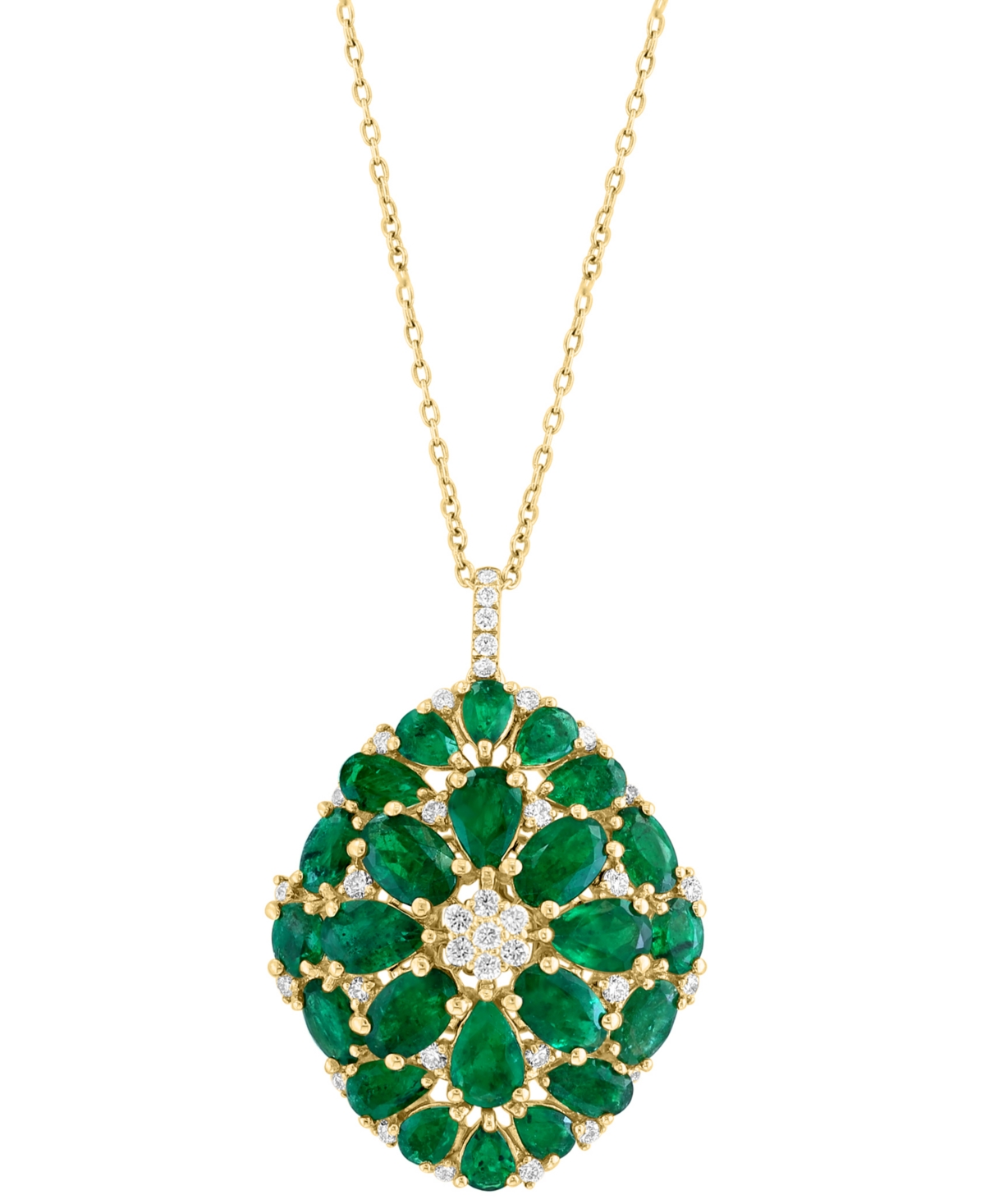 Effy Collection Effy Emerald (6-1/4 Ct. T.w.) & Diamond (3/8 Ct. T.w.) Flower Cluster 18" Pendant Necklace In 14k Go