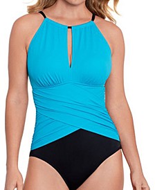 Women's Tummy Control Draped High Neck Swimsuit, Created For Macy's