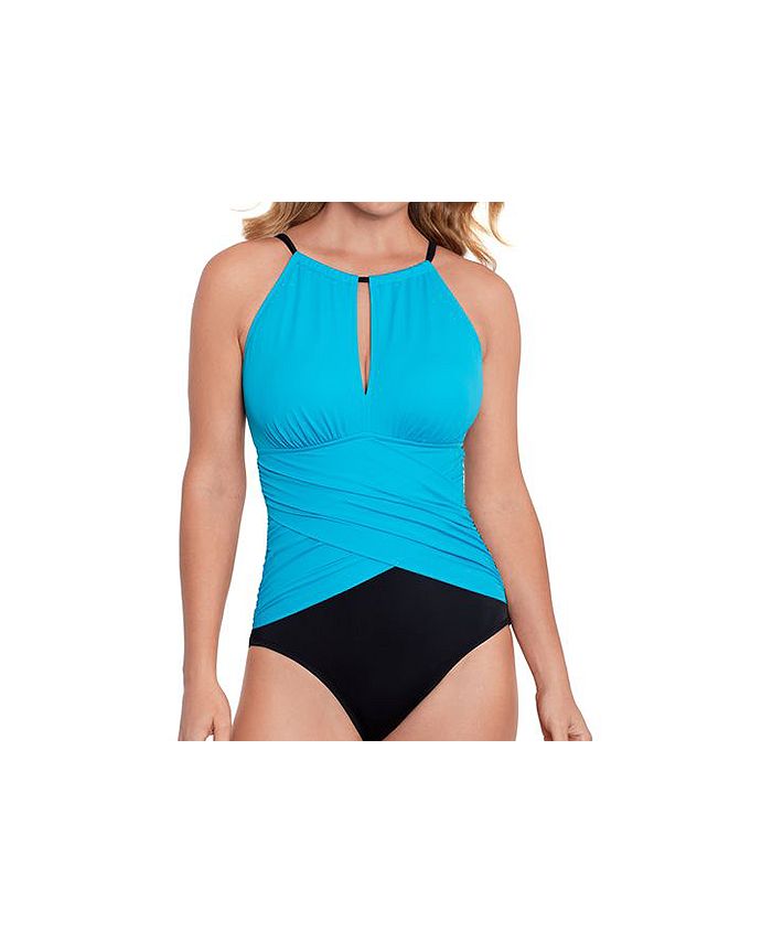 Swim Solutions Women's Tummy Control Draped High Neck Swimsuit, Created For Macy's & Reviews