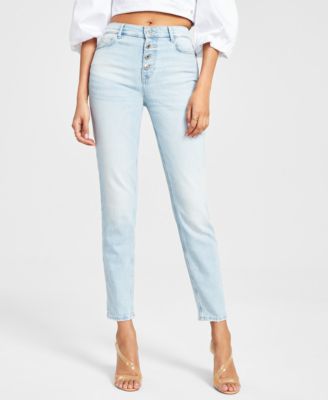 Exposed button fly jeans womens fashion