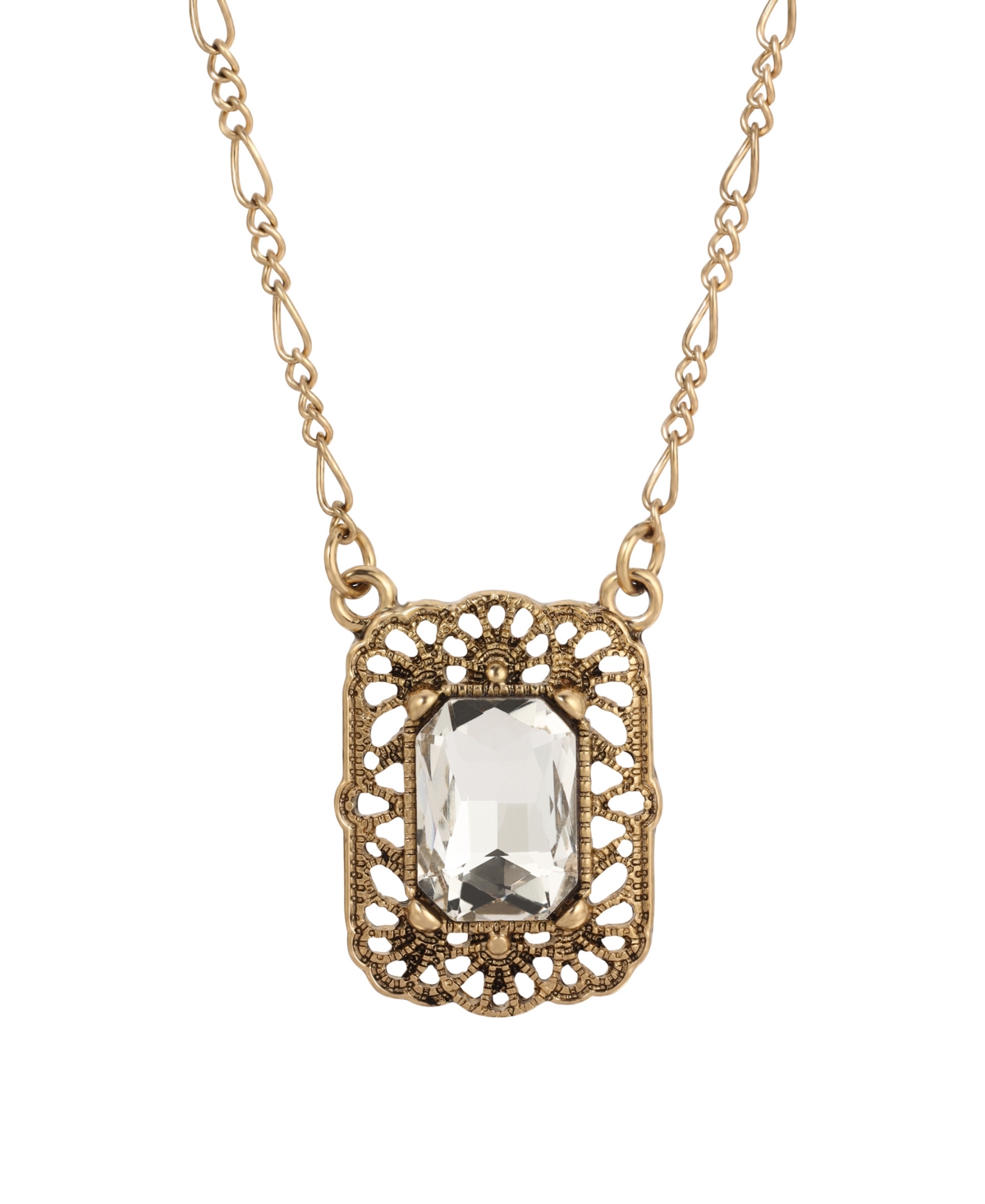 2028 Gold-tone And Crystal Square Pendant Necklace In White