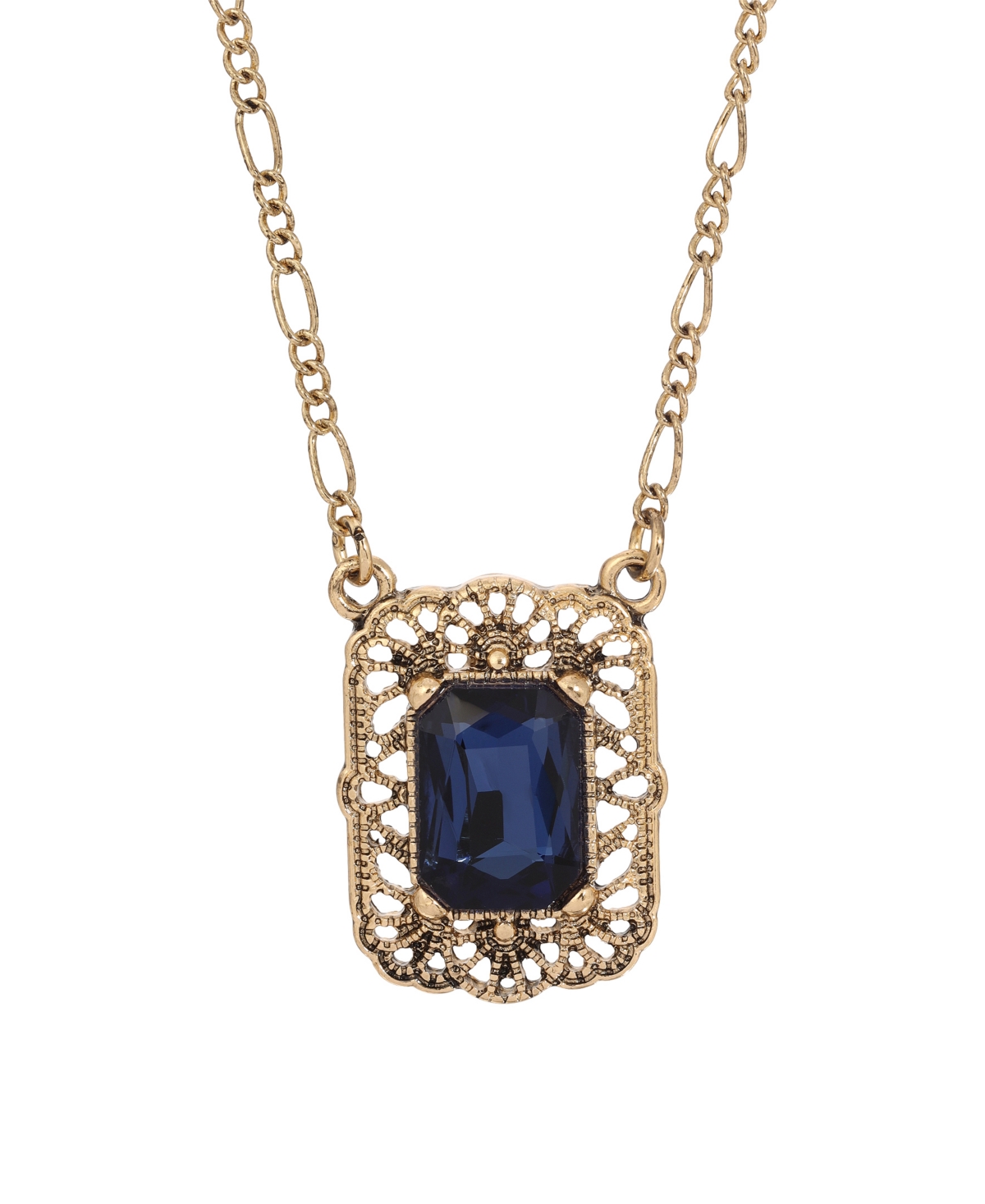 2028 Gold-tone And Crystal Square Pendant Necklace In Blue