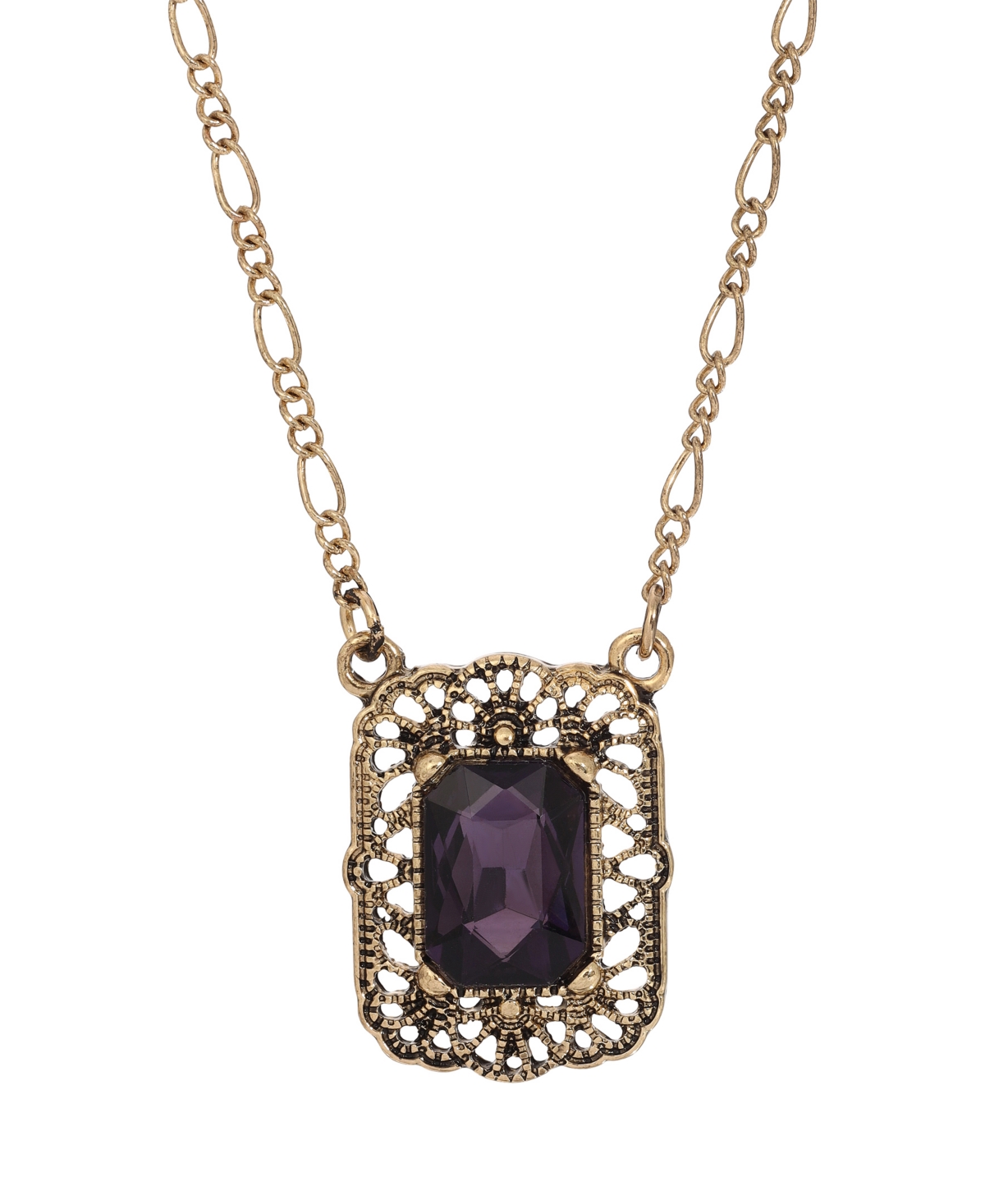 2028 Gold-tone And Amethyst Square Pendant Necklace In Purple