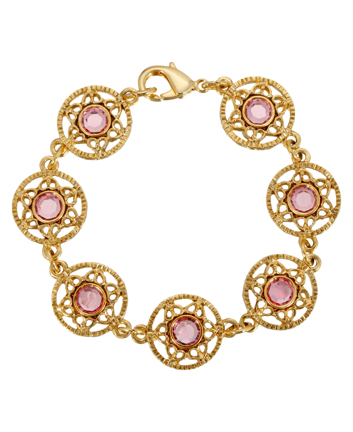 2028 Gold Tone Round Crystal Stone Bracelet In Pink