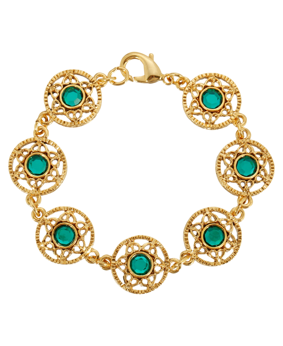 2028 Gold Tone Round Crystal Stone Bracelet In Green