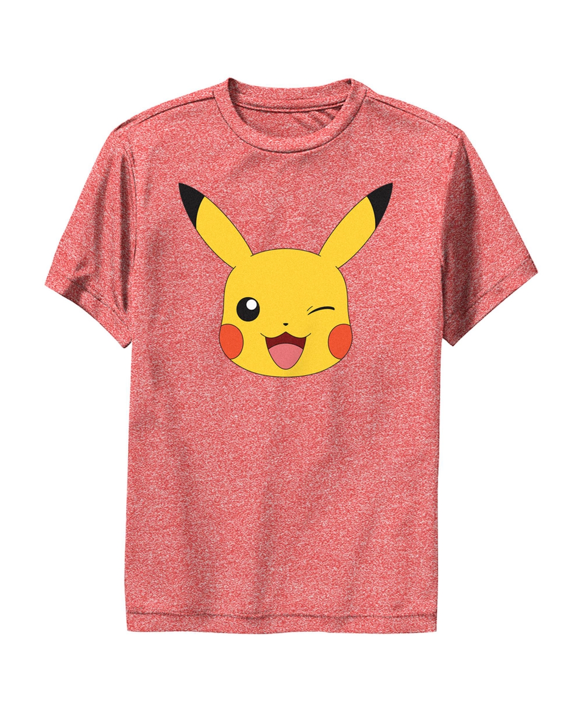 Nintendo Boy's Pokemon Pikachu Wink Face Child Performance Tee In Red Heather