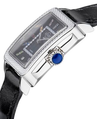 Women's Padova Gemstone Swiss Quartz Diamond Accent Black Hand Made Italian Leather Strap Watch 27mm x 30mm