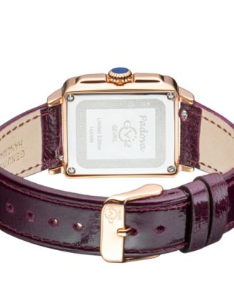 Women's Padova Gemstone Swiss Quartz Diamond Accent Purple Hand Made Italian Leather Strap Watch 27mm x 30mm