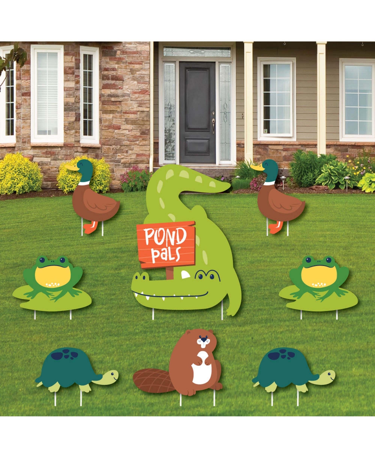 Pond Pals - Outdoor Lawn Decor - Birthday or Baby Shower Yard Signs - Set of 8
