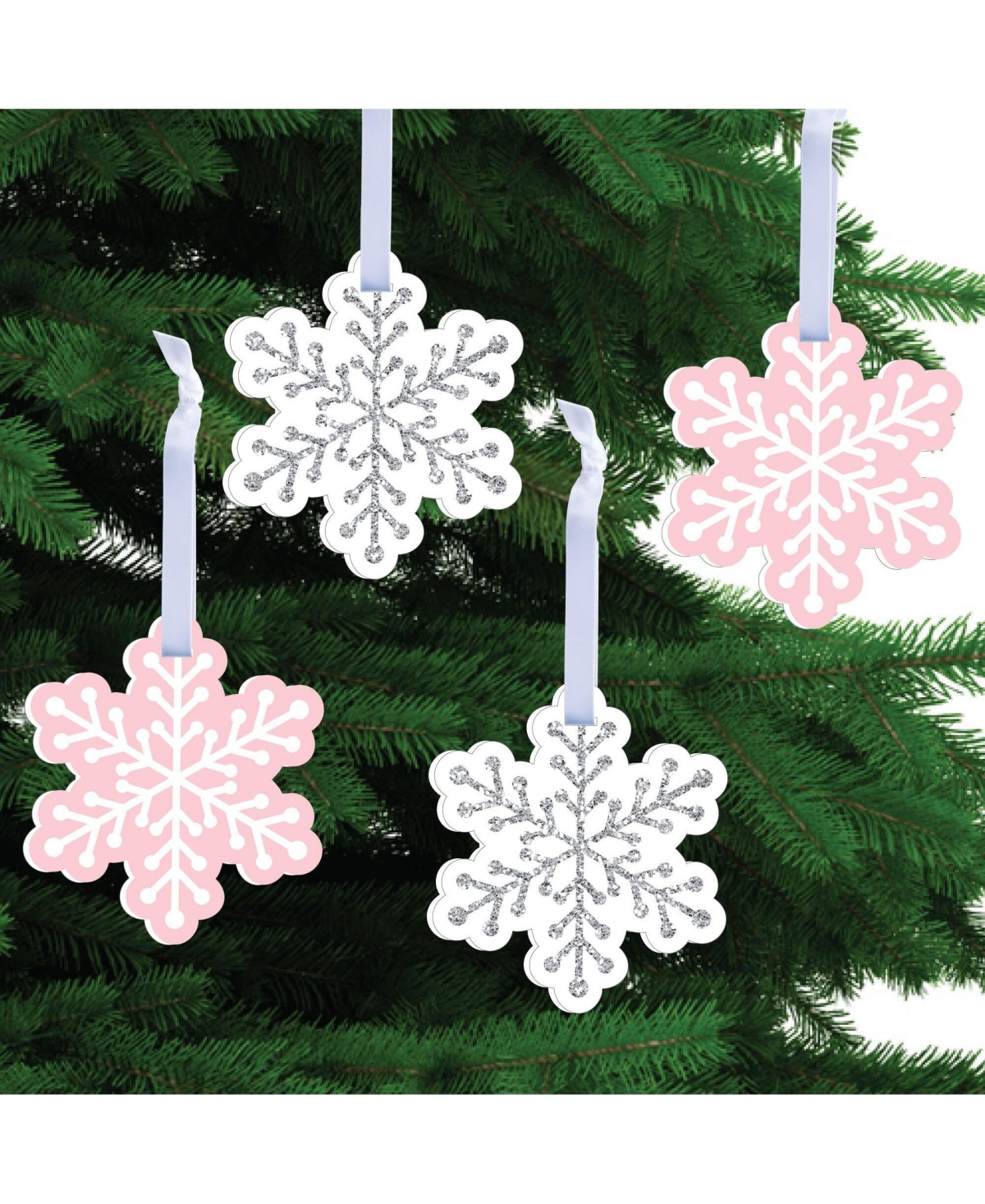 Pink Winter Wonderland - Snowflake Decor - Christmas Tree Ornaments - Set of 12