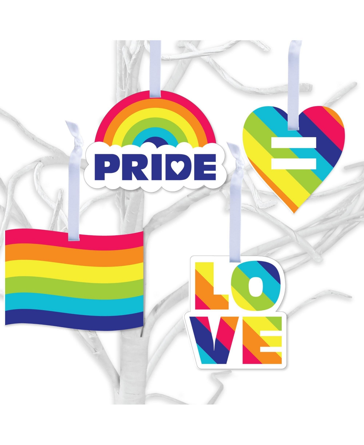 Love is Love - Pride Party Rainbow Decorations - Tree Ornaments - 12 Ct