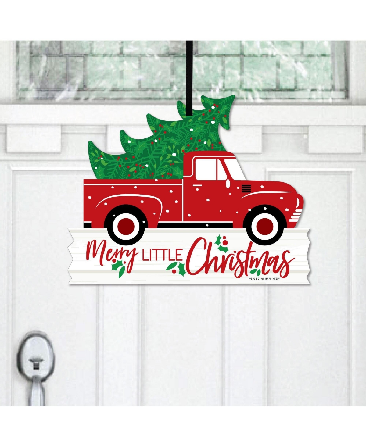 Merry Little Christmas Tree - Hanging Porch Outdoor Front Door Decor - 1 Pc Sign