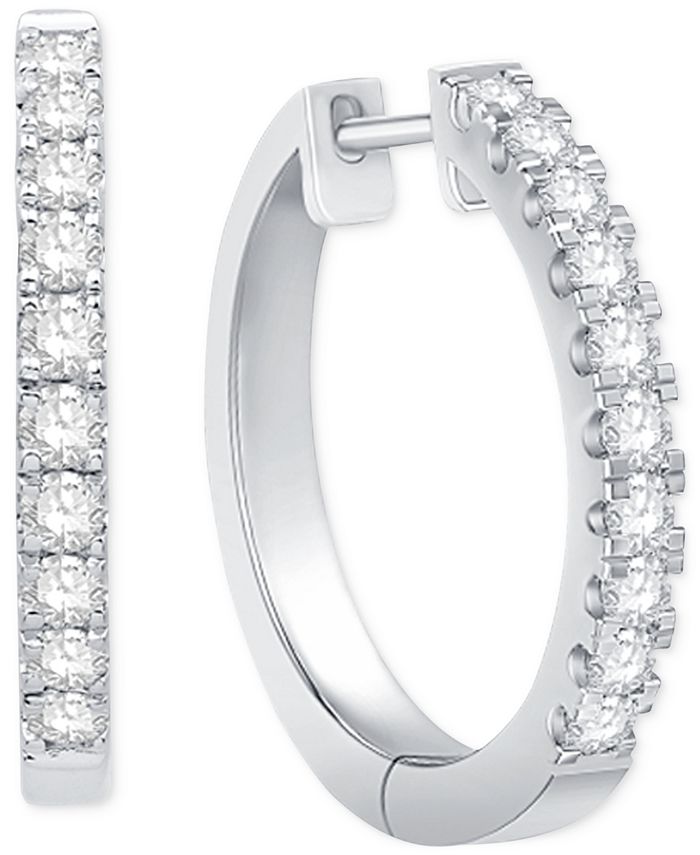 Macy's Diamond Small Hoop Earrings (1/2 ct. t.w.) in 10k White Gold