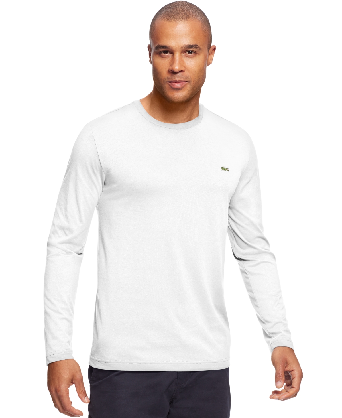 Shop Lacoste Men's  Long Sleeve Crew Neck Jersey T-shirt In White