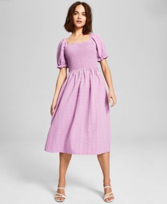 And Now This - Women's Seersucker Smocked Midi Dress