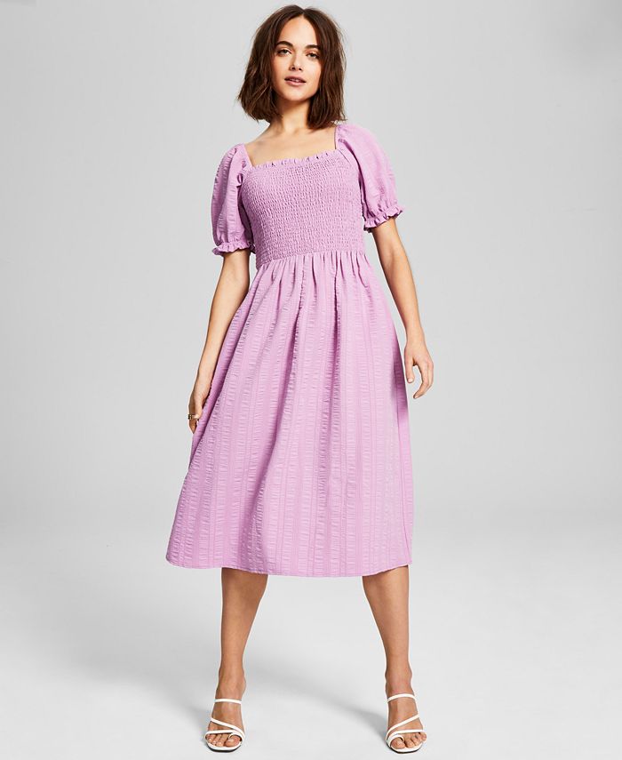 And Now This Women's Textured Smocked Puff Sleeve Midi Dress - Macy's