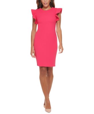 Calvin klein ruffle shoulder sheath dress on sale