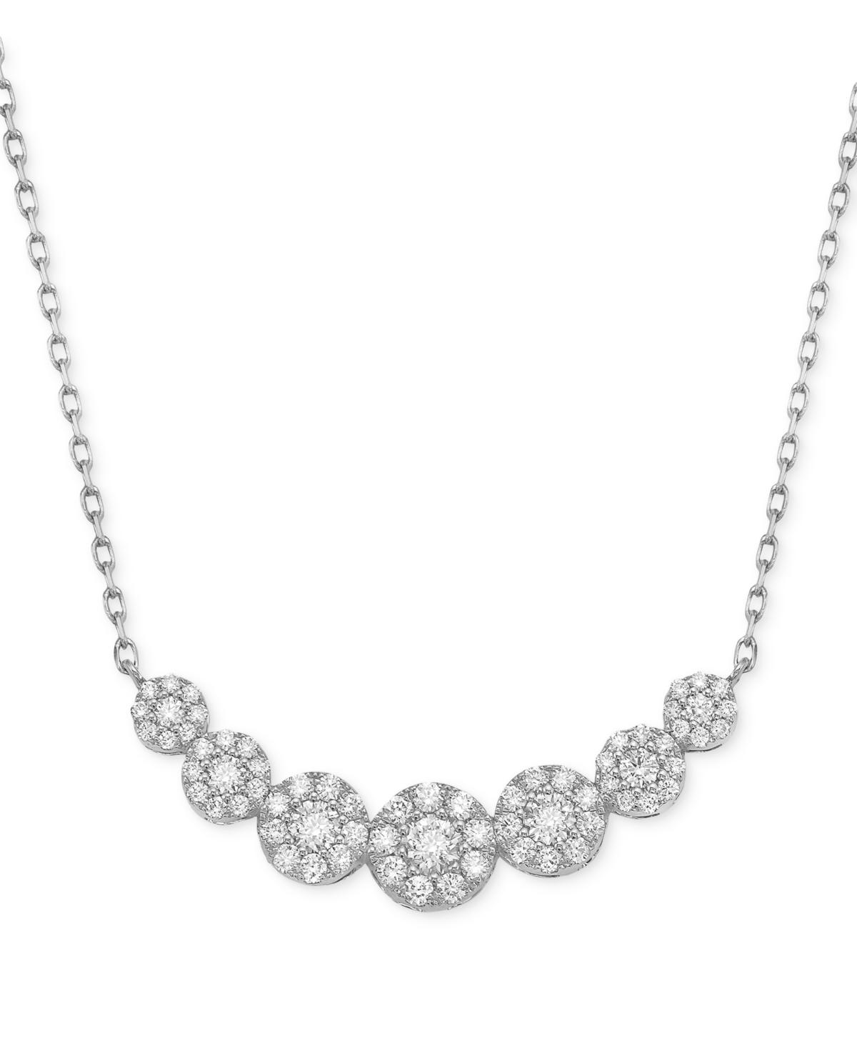 Macy's Diamond Multi Halo Collar Necklace (3/4 Ct. T.w.) , 16" + 2" Extender In White Gold