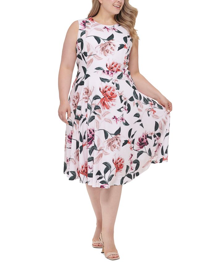 Calvin Klein Plus Size Floral-Print Sleeveless A-Line Dress & Reviews -  Dresses - Plus Sizes - Macy's