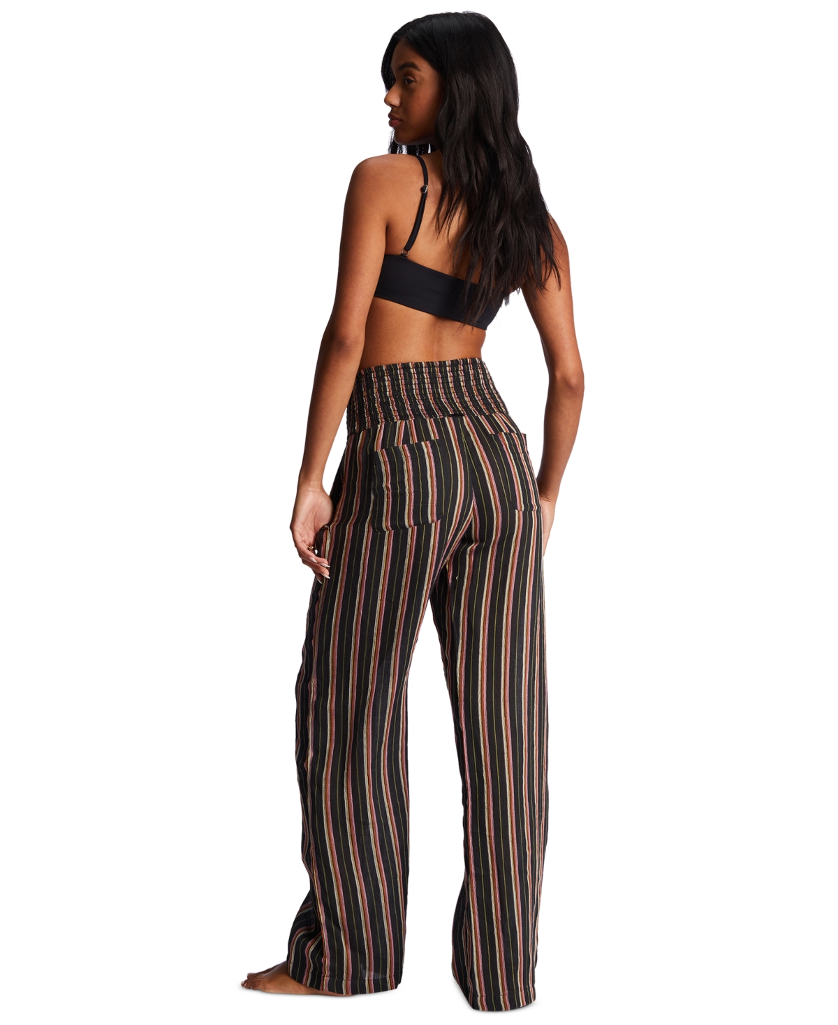 Billabong Juniors' New Wave Striped Wide-Leg Pants - Off Black 3