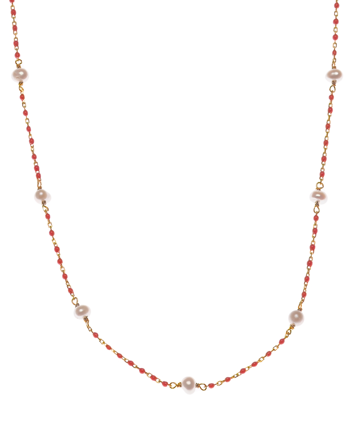 Macy's Cultured Freshwater Pearl (4mm) & Enamel Bead Collar Necklace In 18k Gold-plated Sterling Silver, 16 In Red