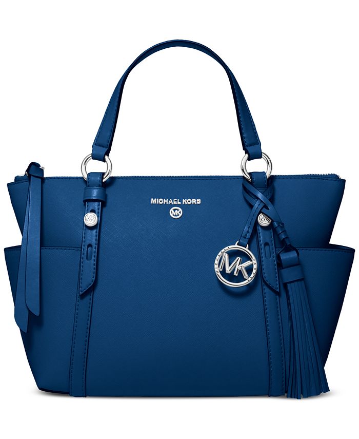 New Michael Kors Sullivan Small Convertible Top Zip Leather Tote blue gold  bag