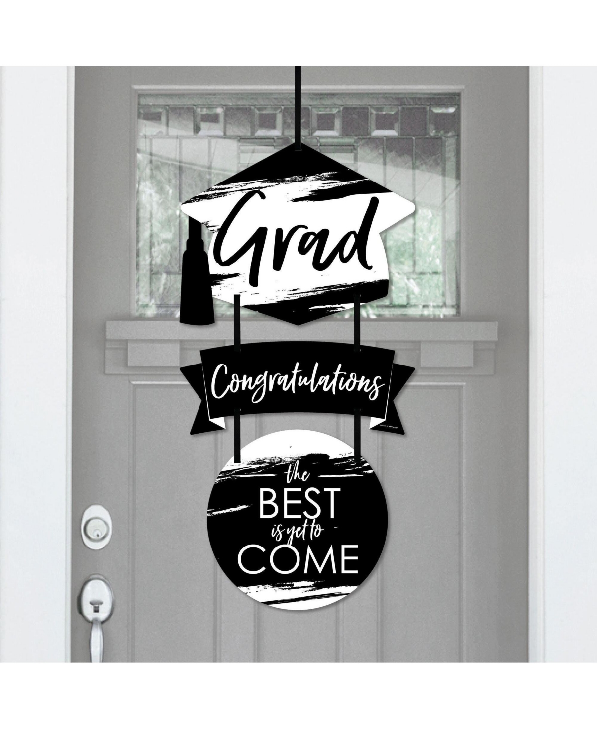 Black & White Grad - Best is Yet to Come - Hanging Outdoor Front Door Decor 3 Pc