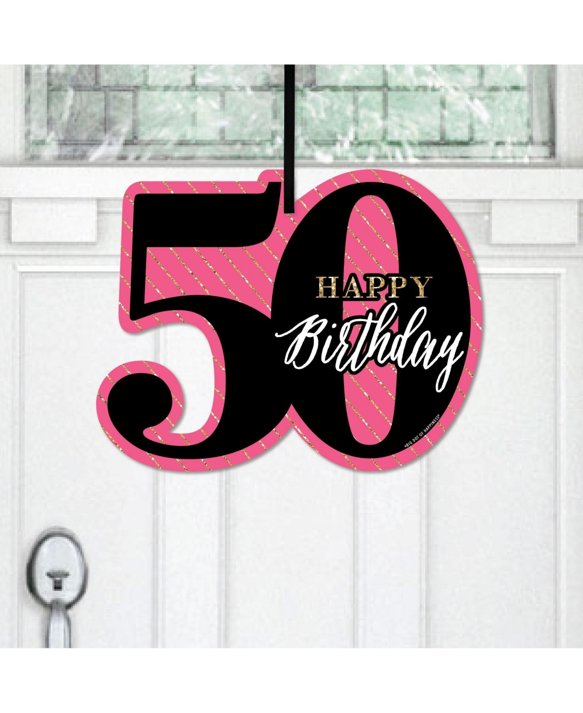 Chic 50th Birthday - Pink, Black & Gold - Outdoor Front Door Decor - 1 Pc Sign