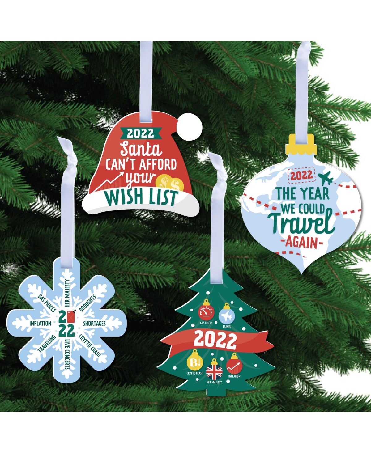2022 Year in Review Inflation Holiday Keepsake Christmas Tree Ornaments 12 Ct