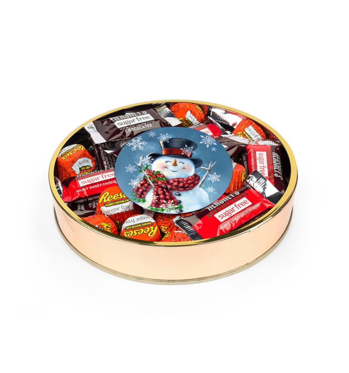 Just Candy Christmas Candy Gift Tin Large Plastic Tin With Sugar Free Hershey's & Reese's Mix In Assorted Pre-pack