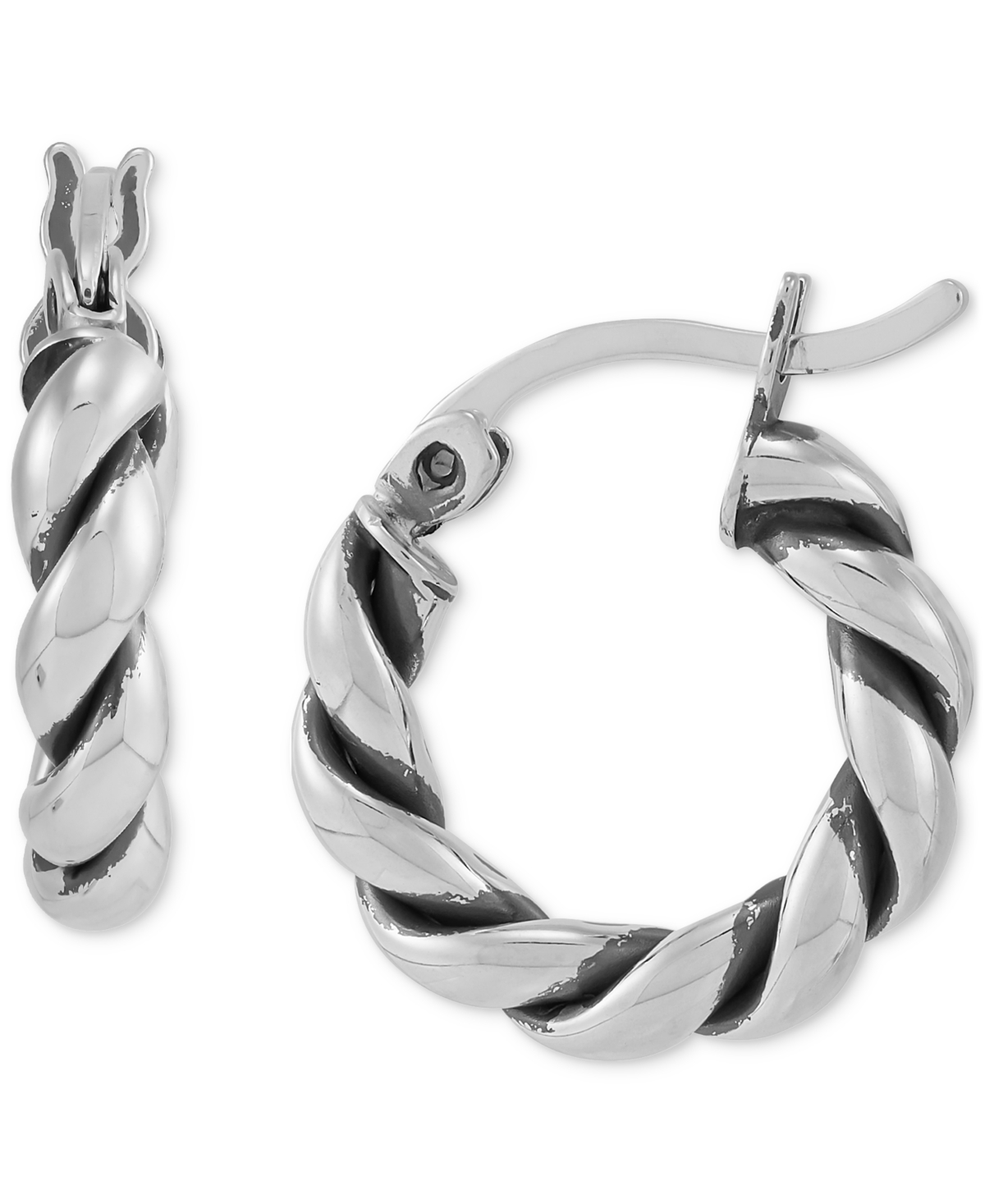 Oxidized Twist Tube Small Hoop Earrings in Sterling Silver, 15mm , Created for Macy's - Silver
