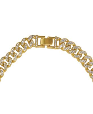Women's Gold-Tone Plated Crystal Thick Cuban Curb Chain Necklace