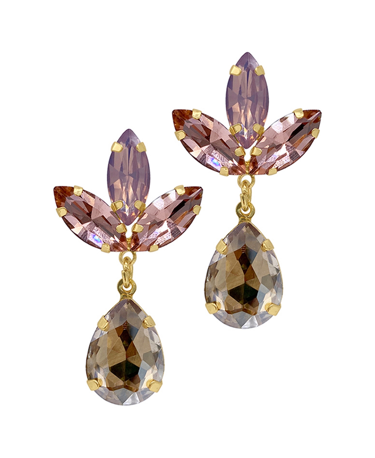 ADORNIA 14K GOLD-TONE PLATED TAN AND PINK CRYSTAL FLOWER DROP EARRINGS