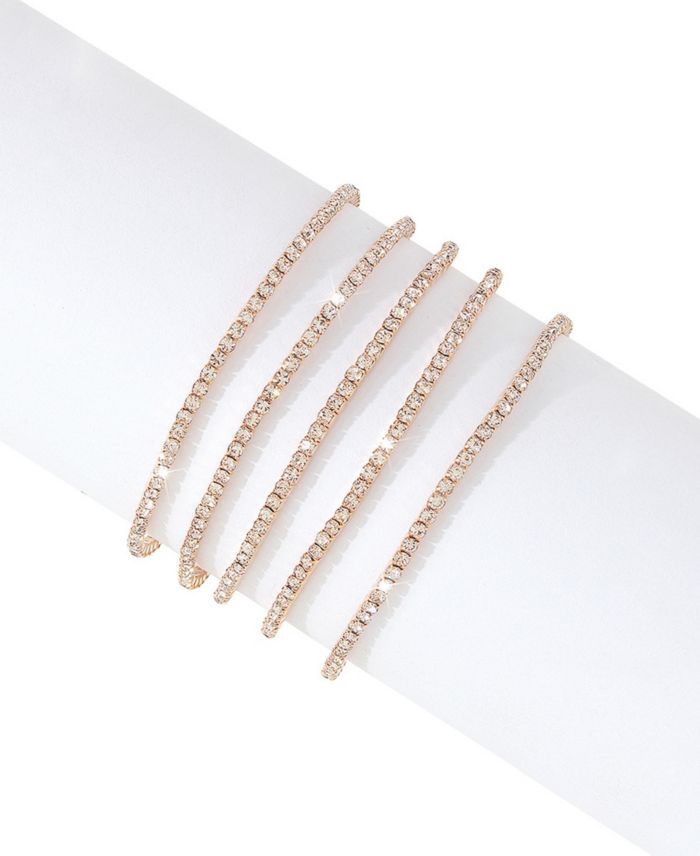 ADORNIA Women's 14K Gold-Tone Plated Crystal Stretch Bracelet Set, 2